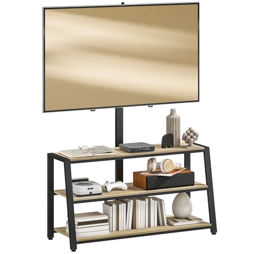 HOMCOM Meuble TV avec Support orientable 35°, Meuble télé pour téléviseurs de 32-70 Pouces, étagères Ouvertes, Banc TV Industriel pour Salon Chambre à...