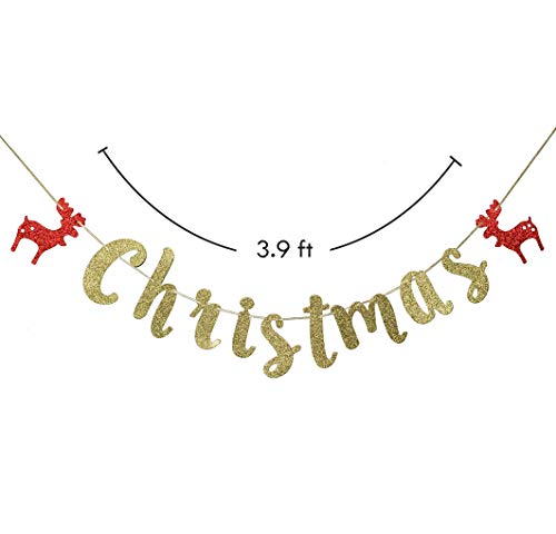 Merry Christmas Glitter Gold Burlap, Reindeer Banner, Christmas Party Favors (Gold) #TOP3