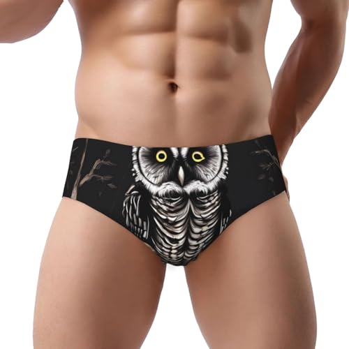 Late Night Owl Print Men's Underwear - Stretch Breathable Briefs - Supportive Mens Trunks for Daily Wear & Workout,