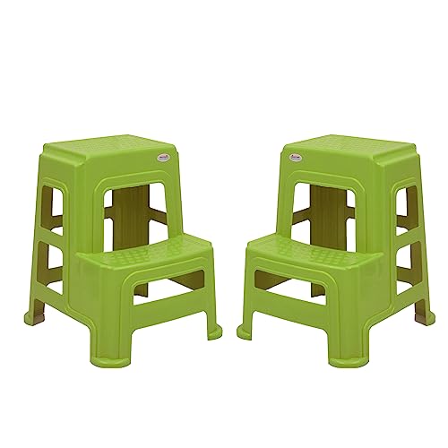 Image of Oaknest Unboxing Furniture Supreme 2-Step HeavyDuty Plastic Multi Purpose Stool for Home,Office and Kitchen Use (Color: Mehndi Green|Count: 2 Pc)