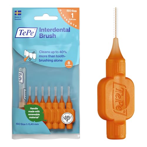TePe Interdental Brush Original Orange 0.45mm/ISO 1 8pcs Teeth Cleaning Plaque Removal efficient Clean Between Teeth for Narrow Gaps