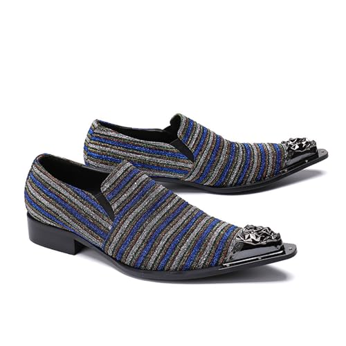 Men's Leather Shoes, Shiny Multi-Colored Stripes Men's Dress Shoes, Wedding Party Banquet Nightclub Host Barber Stage Uniform Office Shoes3