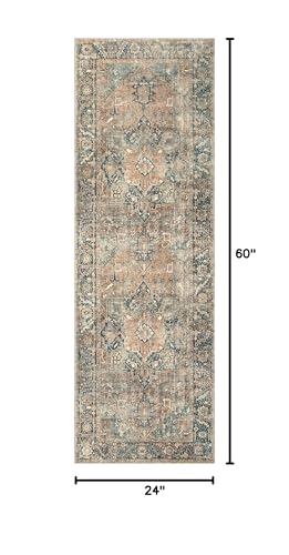 Loloi Margot Collection MAT-02 Terracotta/Lagoon 2'-0" x 5'-0" Accent Rug, No-Shed Easy Clean Large Patterned Area Rug for Living Room, Bedroom, Dining Area