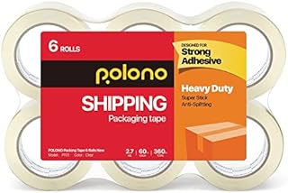 POLONO Heavy Duty Packing Tape, 48mm×60m, 3" Core, Designed for Shipping, Moving, Mailing and Storage, High Adhesion, Strong Seal on All Box Types, Clear, 6 Rolls