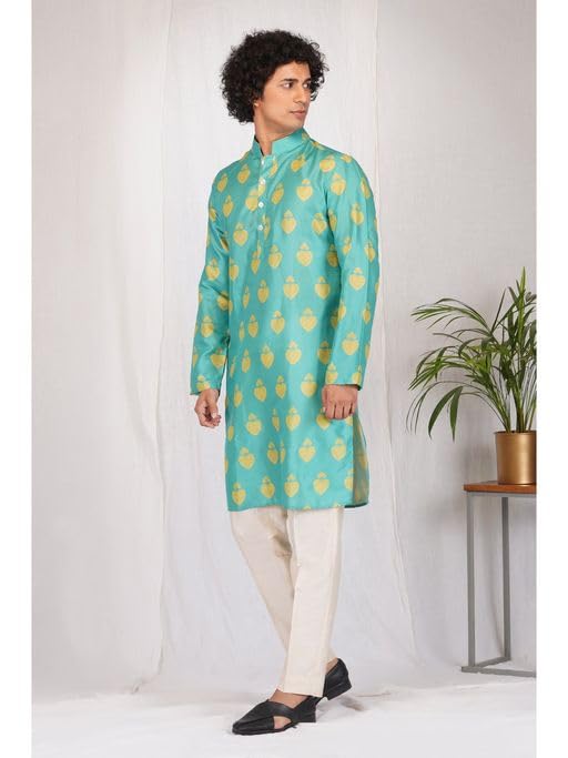 Lookmark Men's Cotton Blend Printed Long Kurta Suitable For All Indian Wedding, Occasions, And Festivals (Az-Lm-Og-Kurta 28-M) Rama