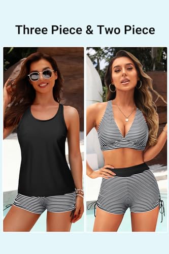 Image of Yonique 3 Piece Tankini Swimsuits for Women Swim Tank Top Bathing Suits with Boy Shorts and Bra Athletic Swimwear