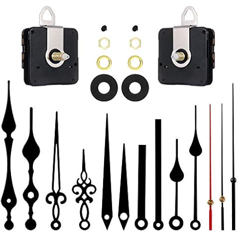 metagio 2 Stücke Langschaft Uhrwerk mit Hohem Drehmoment,Quarz-Uhrwerk Geruschloses Uhrwerk Wanduhr Bewegungs Mechanismus mit 5 Paar DIY Wanduhr Ersatzteile fr Clock Ersatzteile Ersatz Cover