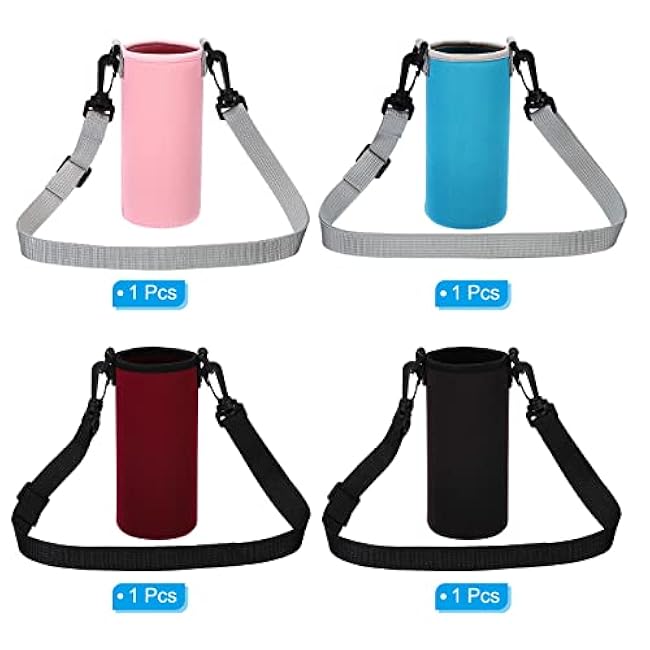 PATIKIL 65mmx155mm Water Bottle Sling Bag, 4 Pack Neoprene Portable Insulated Bottle Holder Carrier with Adjustable Shoulder Strap, 4 Colors