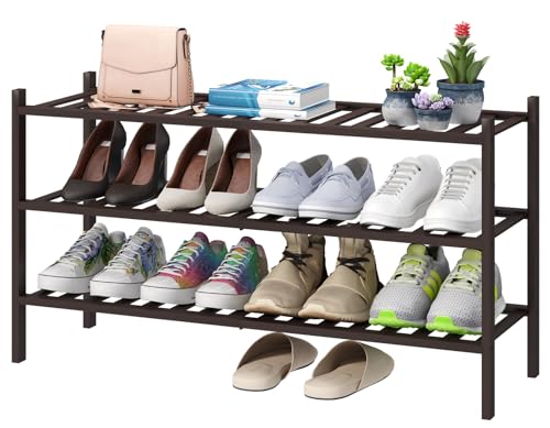 viewcare Zapatero largo, zapatero de madera de bambú para armario, entrada y pasillo, estante apilable de 3 niveles