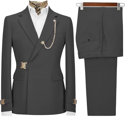 Men’s 2 Piece Suit Stylish Slim Fit Suit for Men with Metal Buckle Wedding Groom Prom Suits Set