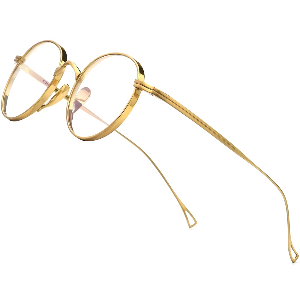 FONEX Titanium Glasses Frame, Women Vintage Retro Round Myopia Optical Eyeglasses Frames