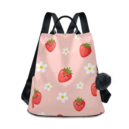 Sac à dos rose avec motif fraises pour vos balades et sorties