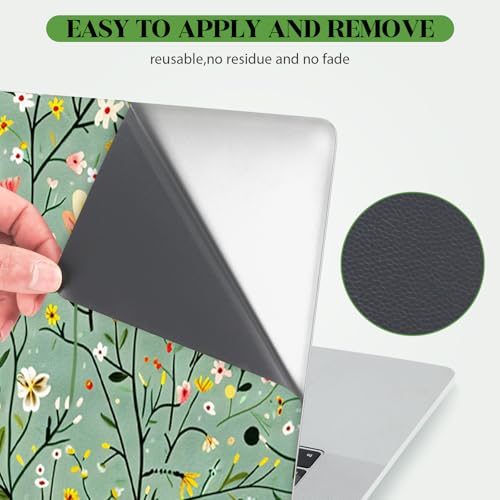 Image of Laptop Skin Sticker Decal,13.3 inch 14 inch 15 inch 15.4 inch 15.6 inch Laptop Universal Vinyl Skin Sticker Cover, Reusable Art Decal Protector, Green Art Flowers