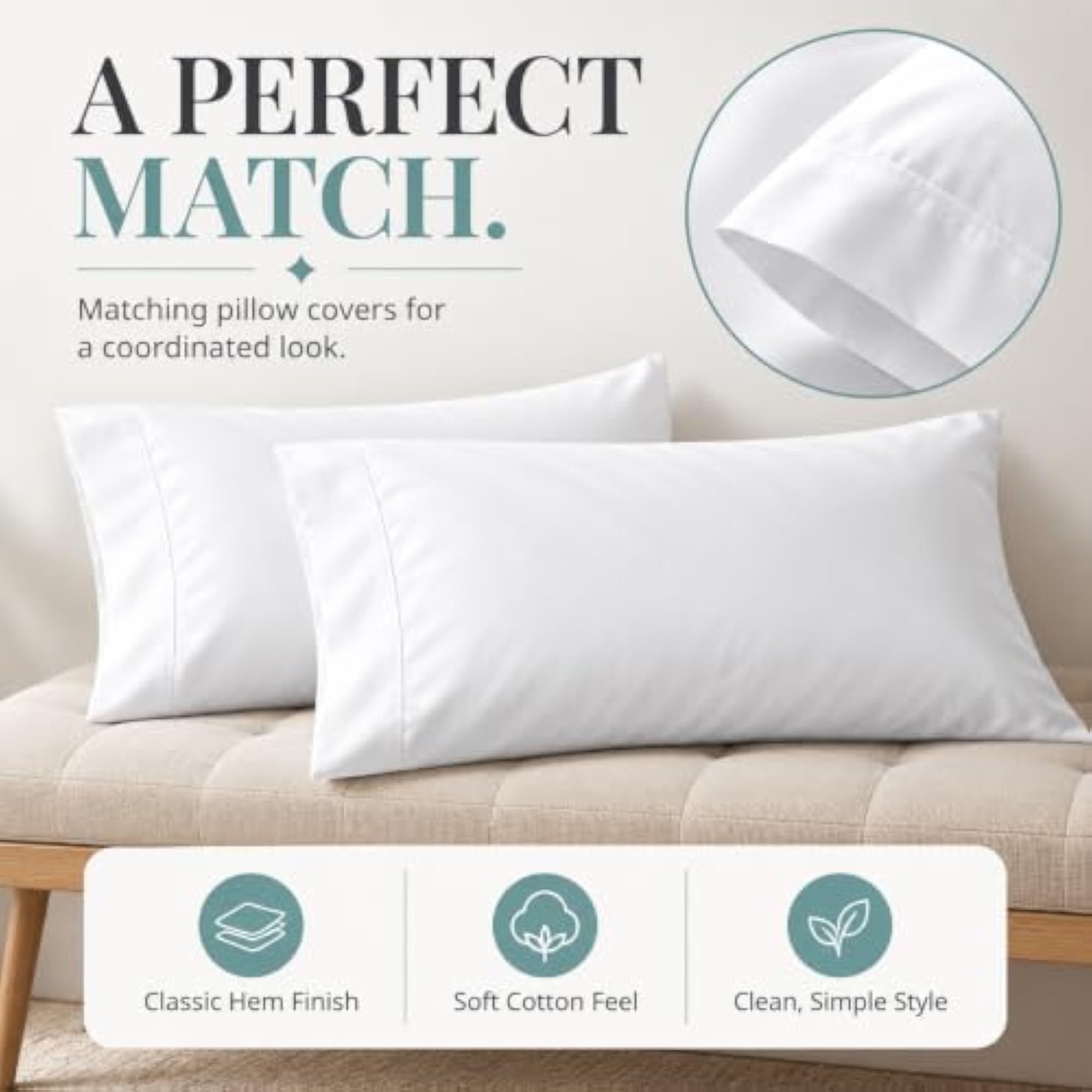 King Size 100% Cotton White Bedsheet with Pillow Cover