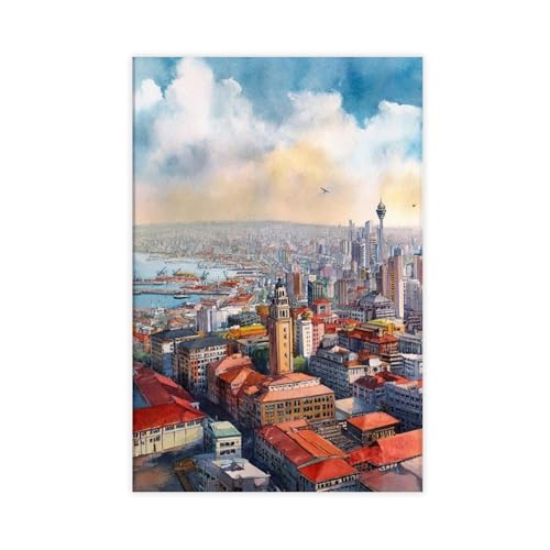 Durban Watercolor Durban South Africa Travel Print Durban Skylinework Durban South Africa South Africa Wall Decoration Poster Family Bar Restaurant Garage Cafe Art Sign Gift Unframe 12"L X 18"W