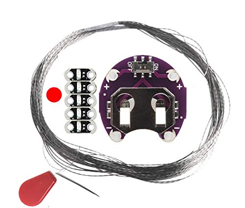 AMX3d Red Jewel LED Kit- 5 Low Profile Jewel LEDs Compatible with Lilypad LED Plus 1 Battery Holder, 5M Conductive Thread, Needle and Threader for Wearable Projects