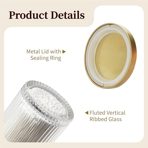 seicasaya 2 Pack Qtip Holder Dispenser with Metal Lids | Ribbed Glass Canister Set for Bathroom Vanity (Gold 2 Pcs) by seicasaya - Used condition - Image 6