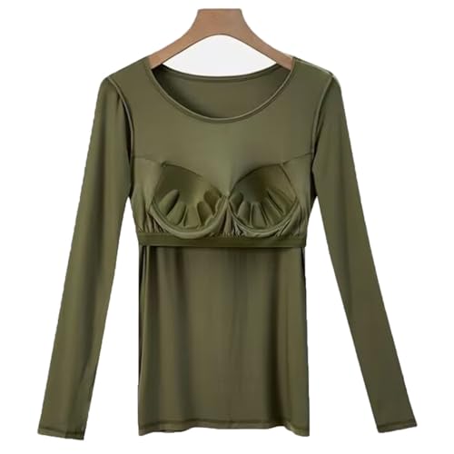XWSM Ropa Interior Térmica Integrada con Sujetador Y Almohadilla For El Pecho For Mujer, Camisas De Manga Larga con Capa Base Cálida De Algodón, Pijama For Clima Frío (Color : Green, Size : M/Medium)