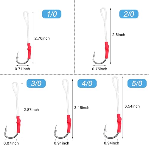 Assist Fishing Hooks with PE Braid Line for Jigging,50pcs Live Bait Stainless Steel Jigging Assist Hooks Vertical Butterfly Jig Hooks Slow Pitch Fishing Hook (5/0_50pcs) - Image 3