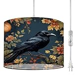 Plug in Pendant Light Vintage Raven Crow Botanical Cottagecore Gothic Mid Century Dark Hanging Lamp with Plug in Cord 16.4 ft Dimmable Hanging Light for Bedroom Kitchen Island Living Room