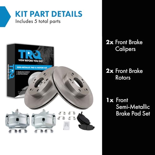 Image of TRQ Front Brake Pad and Rotor Set Semi Metallic Rotors Calipers