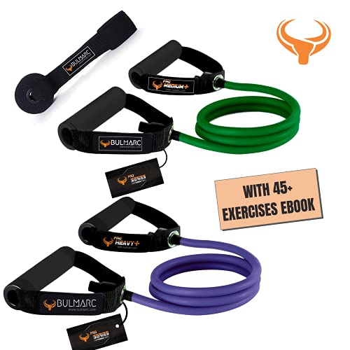 BULMARC Resistance Tube/Band (PRO Medium & PRO Heavy 30-50 LBS) for Exercise with Foam Handle, Featuring eBOOK with 45+ Exercises for Full Body Workout,Toning Tube with Handle, Included Door Anchor