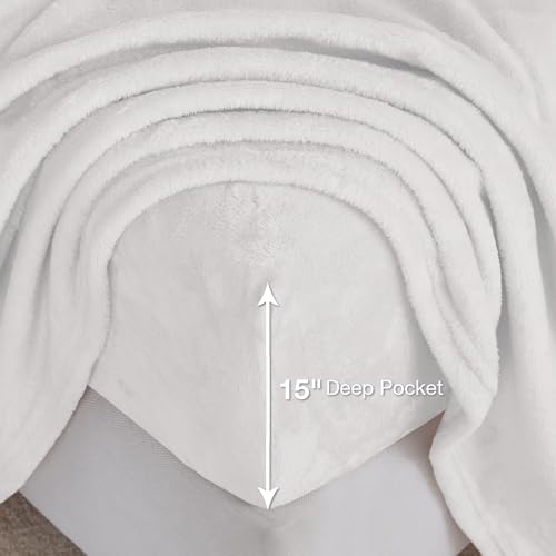Image of Viviland Plush Micro Fleece Queen Bed Sheet Set - Soft Fuzzy Polar Fleece Velour Velvet Sheets - Extra Warm Winter Fleece Bed Sheets with Deep Pocket - White - Queen | Soft Flannel-like Fleece, 100% Polyester, Fluffy Velvety Feel, 200GSM, 15 inch Deep Pocket, Warm Winter Gift & Decor