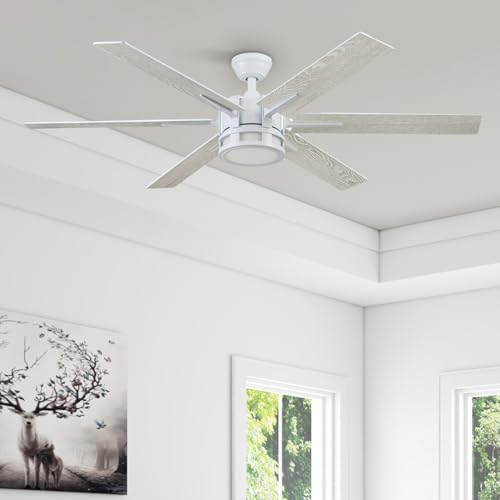 Honeywell Ceiling Fans Kaliza Modern 56 Inch Ceiling Fan with Light, Remote Control Fan, LED Indoor Fan with 6 Blades, Gray Wash and White Blade Finish Options, White (51477-01) - image 8