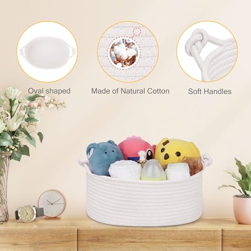 Image of Small Empty Gift Basket with Bag & Ribbons, White | 12 inchx8 inchx5 inch, Cotton Rope Woven Basket for Birthdays, Baby Showers, Mother's Day, Christmas; Stores Small Items, Kids & Pet Toys