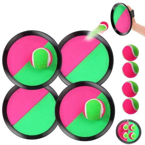 LWLWA Juego de lanzamiento de bolas de para niños, juego de lanzamiento al aire libre, juego de bolas de para niños, viene con 4 bandejas de captura y 4 pelotas, para niños de 3, 4, 5 y 6 años y para