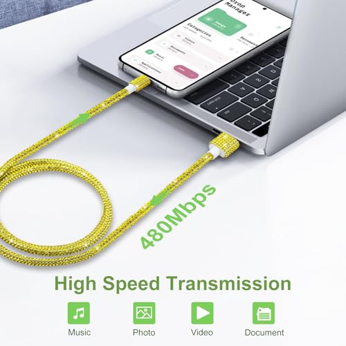 Image of HianDier 4FT USB to iPhone Cable [MFi Certified] 3A Fast Charging for iPhone Cable Stylish Sparkling Bling Diamond USB A Charger Cord for iPhone 14 13 12 11 Pro Max XS XR 8 7 6s Plus-Lemon Yellow