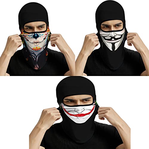 Image of Red Plume 3PCS Balaclava Full Face Mask Ski Mask UV Protection Cover Motorcycle Full Face Mask for Men Women Outdoor Sports