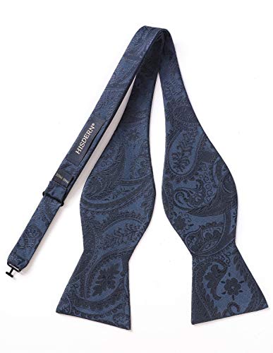 Mens Navy Blue Bow Ties Floral Paisley Self Classic Formal Tuxedo Satin Woven Silk Bowtie For Wedding Party Prom With Gift Box #TOP2