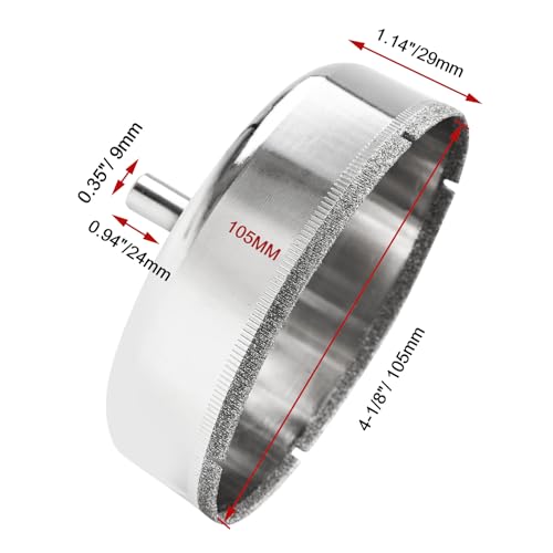 Image of Luomorgo 105mm /4-1 /8 Inch Diamond Hole Saw | 1.1 Inch Cutting Depth, Diamond Drill Bits, For Glass Ceramic Marble Porcelain Tile, For Granite Quartz Gemstone