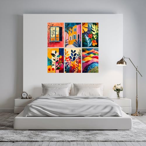 Image of SiddArtify Botanical Abstract Wall Art Prints Set - Colorful Landscape Poster Decor for Living Room Bedroom Office - 8x12 Sticker Pack of 6