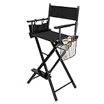 Bonnlo Make Up Chair Professional for Makeup Artist 66cm Hight, Directors Chairs Folding, with Portable Storage Side Bags & Footrest, Solid Hardwood & Polyester (Black, 31in)
