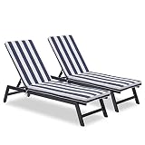 ICWUSA Beach Lounge Chair Set of 2,Outdoor Patio Chairs with UV Resistant Cushions,Sunbathing Chair
