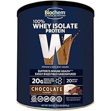 Biochem 100% Whey Isolate Protein - Chocolate - 30.9 oz - Pre & Post Workout - Meal Replacement - Keto-Friendly - 20g of Protein - Easily Digestible - Refreshing Taste - Easy to Mix