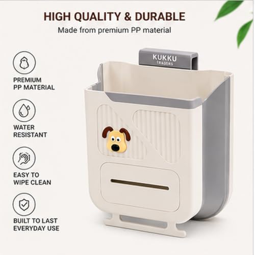 Image of AILTEC KUKKU TRADERS Hanging Dustbin for Kitchen Cabinet 10L | Foldable PP Waste Bin with Wide Opening | Bag Storage Dispenser for Kitchen Bathroom and Office