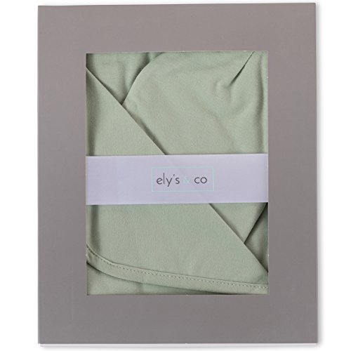 Ely's & Co. Cotton Knit Jersey Swaddle Blanket And 2 Beanie Baby Hats Gift Set, Large Receiving Blanket (Sage) #TOP1