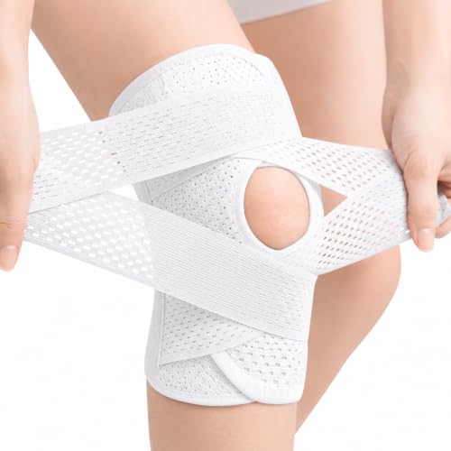 Image of Leosportz Knee Support for Pain Relief - Knee Cap for Men Women | Adjustable Compression Knee Support for ACL, MCL, Arthritis, Running, Sports & Recovery (White, L)