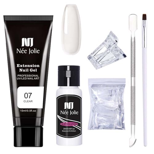 Polygel Kit - Clear Acrylic Extension Kit - Transparent Builder Gel Set With Tools - All in One Strengthener Hard Gel for DIY Nails