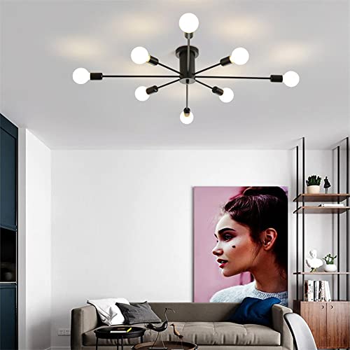 Plafonnier industriel éclairage 360 degrés lustre 8 douilles E27 noir
