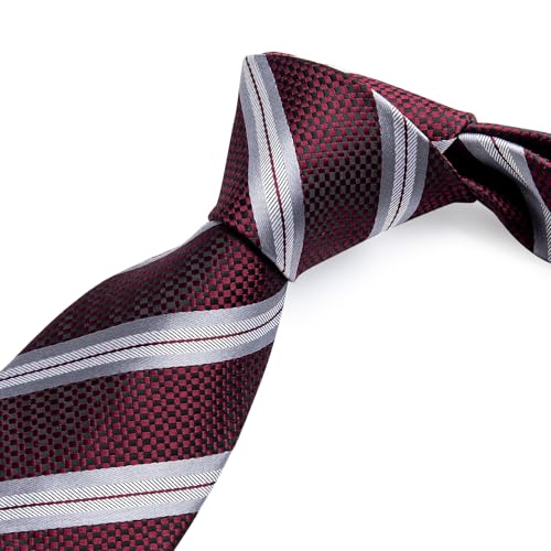 Image of DiBanGu Striped Tie Set for Men Silk Woven Plaid Necktie and Pocket Square Cufflinks Business Wedding