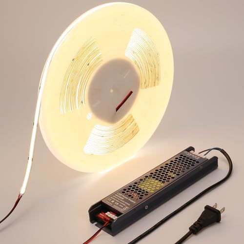 Image of BENLUN 48V COB LED Strip Light 65.6ft, 4000K Natural White Flexible Cuttable LED Tape Lights 8W /M 480LEDs /M CRI 92 with AC 110V Power Supply for Bedroom Ceiling Living Room Commercial