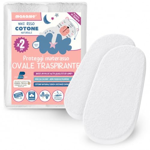 Set di 2 Coprimaterasso Navicella Ovale 35x75 cm 100% Cotone Impermeabile Antiacaro Coprimaterasso Elasticizzato Proteggi Materasso Certificato OEKO-TEX e BI-OME® Technology Prodotto in Spagna