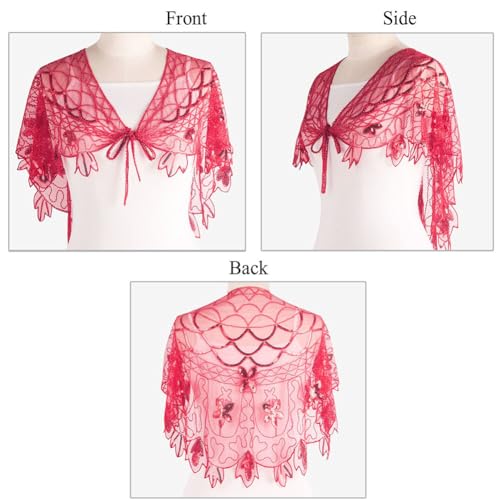 1920s Shawl Wraps Sequin Beaded Evening Cape for Women Embroidered Floral Pattern Flapper Cover Up Bridal Shawl3