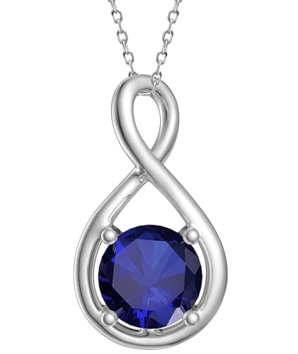 Eastlily Infinity Sapphire Necklace for Women, Sep-Sapphire 925 Sterling Silver Birthstone Pendant with Titanium Steel Chain 18", Women's Jewelry Gift for Birthday or Special Occasions