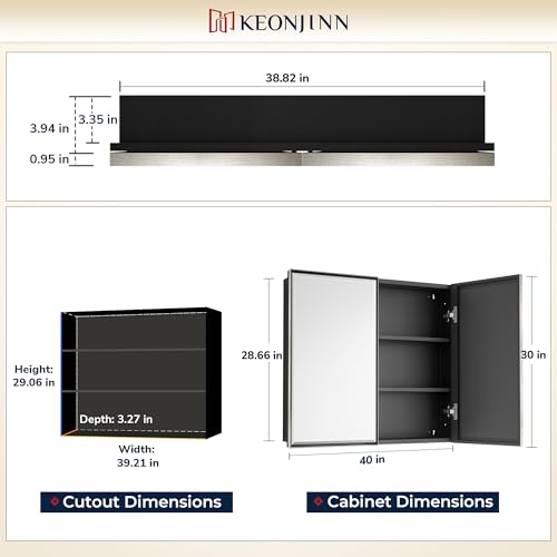 Image of Keonjinn 40 inchx30 inch Large Bathroom Medicine Cabinet, 2 Door, Brushed Nickel