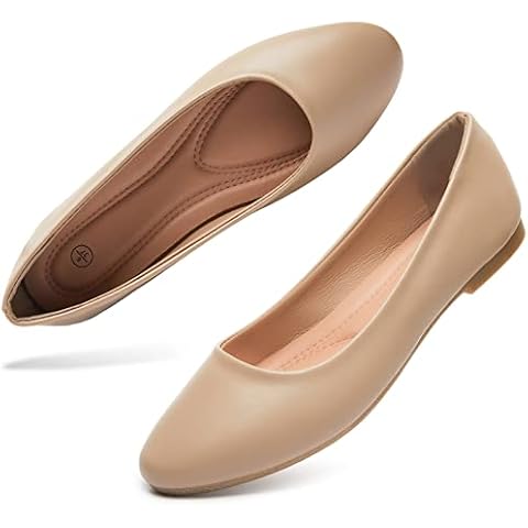 hash bubbie Women's Flats Shoes Ballet Flats Dress Shoes Comfortable PU Leather Slip on Shoes for Women(Nude .US6) Cover